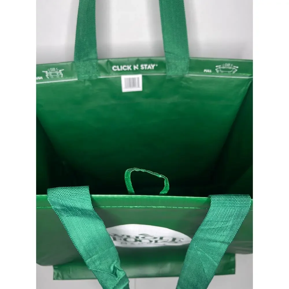 Set of 4 — Whole Foods Green Click N' Stay Collapsable Stand Up Grocery Tote Bag